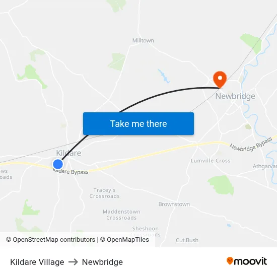 Kildare Village to Newbridge map