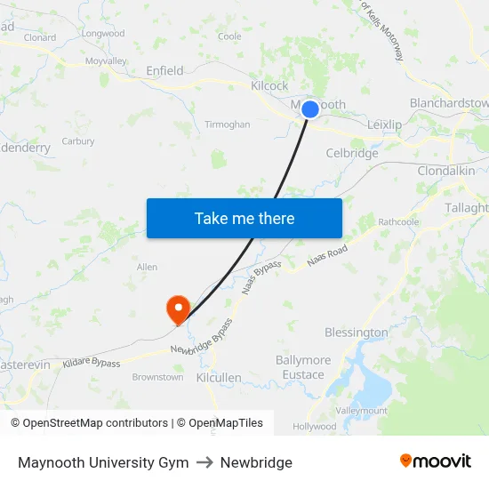 Maynooth University Gym to Newbridge map