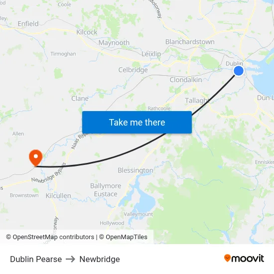 Dublin Pearse to Newbridge map