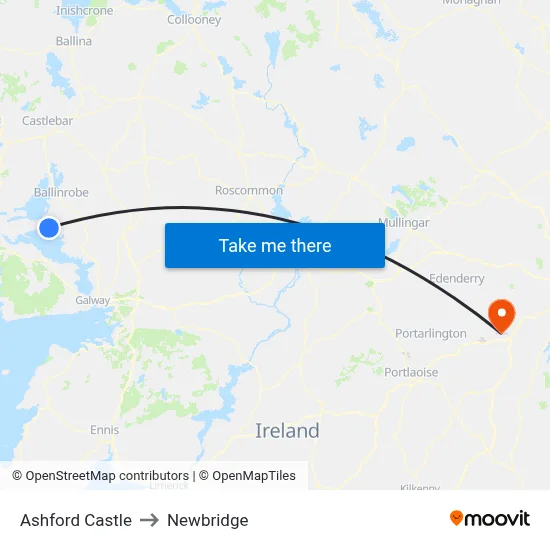Ashford Castle to Newbridge map