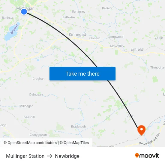 Mullingar Station to Newbridge map