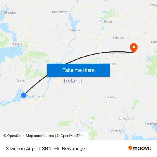 Shannon Airport SNN to Newbridge map