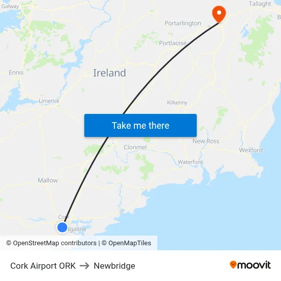 Cork Airport ORK to Newbridge map