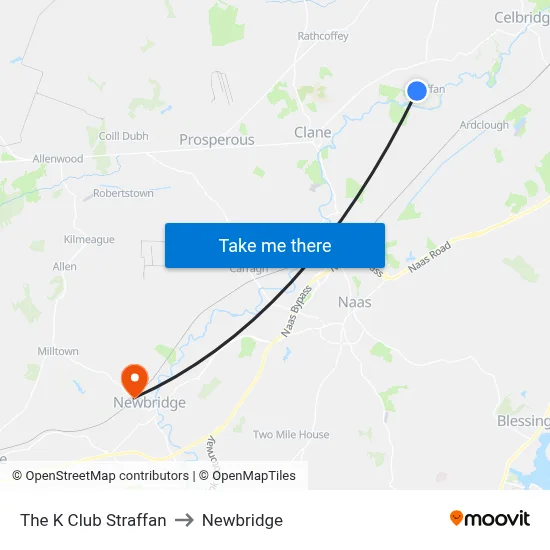 The K Club Straffan to Newbridge map