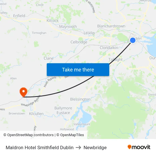Maldron Hotel Smithfield Dublin to Newbridge map