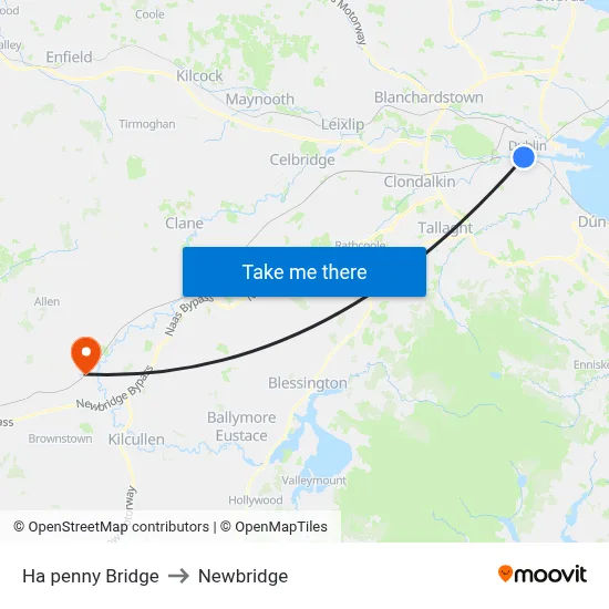 Ha penny Bridge to Newbridge map