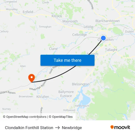 Clondalkin Fonthill Station to Newbridge map