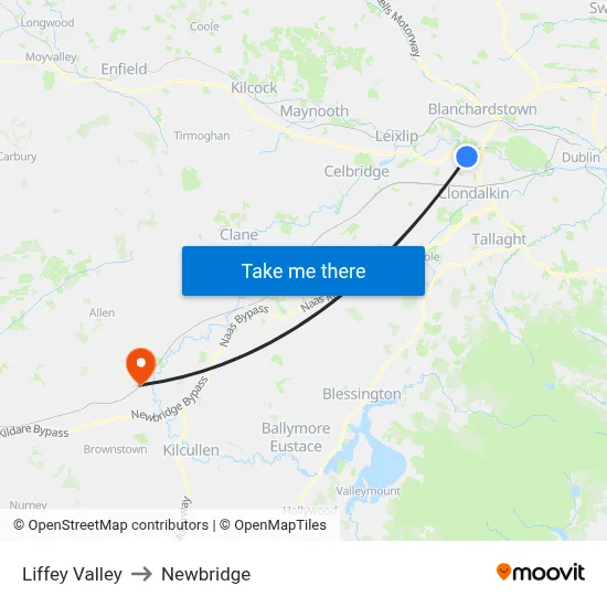 Liffey Valley to Newbridge map