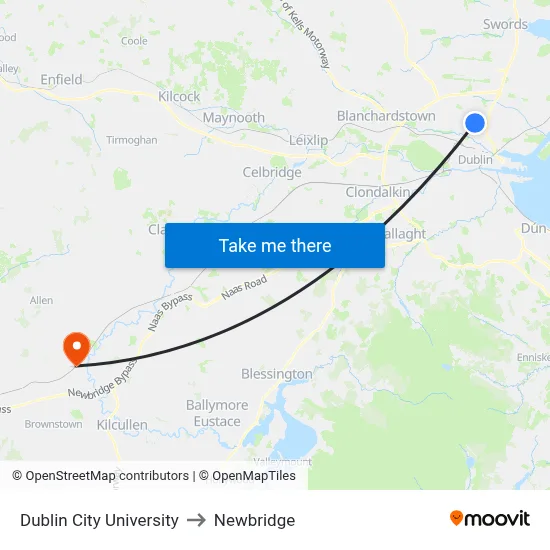 Dublin City University to Newbridge map