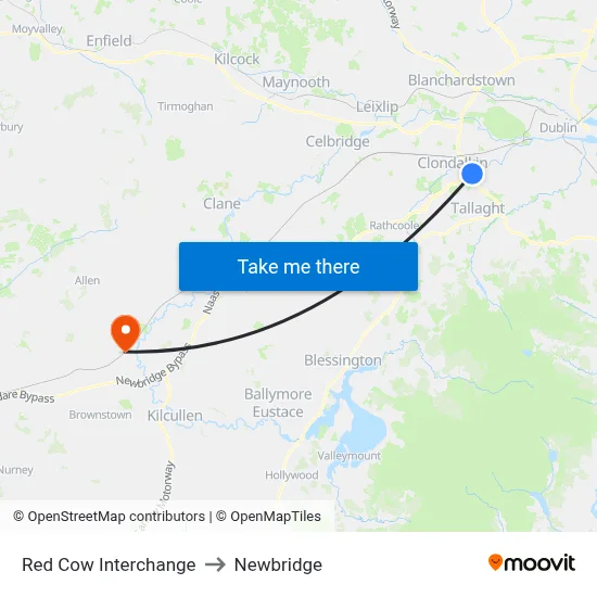 Red Cow Interchange to Newbridge map