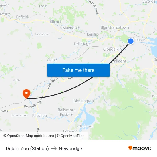 Dublin Zoo (Station) to Newbridge map