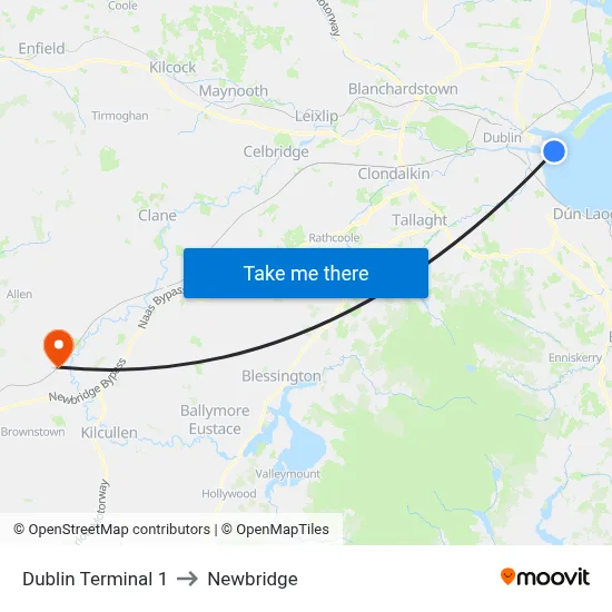 Dublin Terminal 1 to Newbridge map