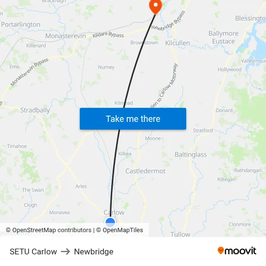 SETU Carlow to Newbridge map