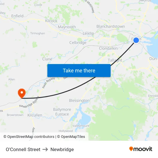 O'Connell Street to Newbridge map