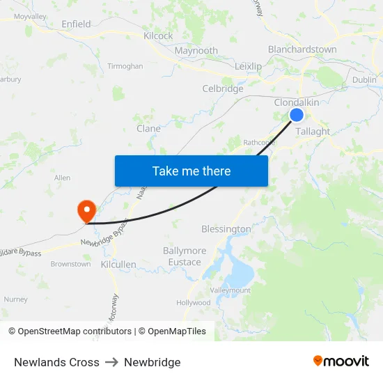 Newlands Cross to Newbridge map