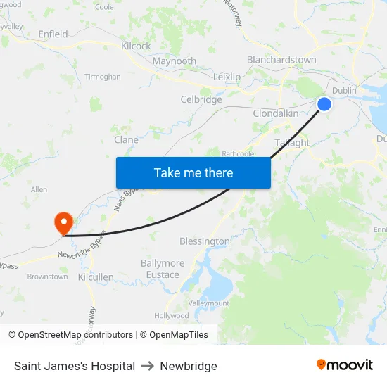 Saint James's Hospital to Newbridge map