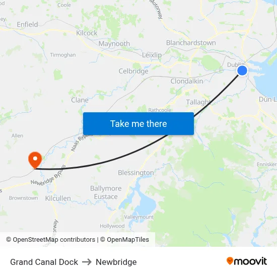Grand Canal Dock to Newbridge map