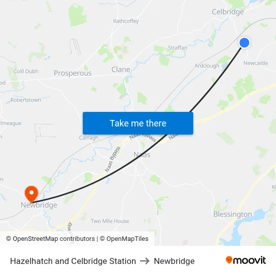 Hazelhatch and Celbridge Station to Newbridge map