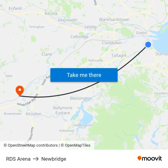 RDS Arena to Newbridge map
