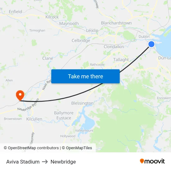 Aviva Stadium to Newbridge map