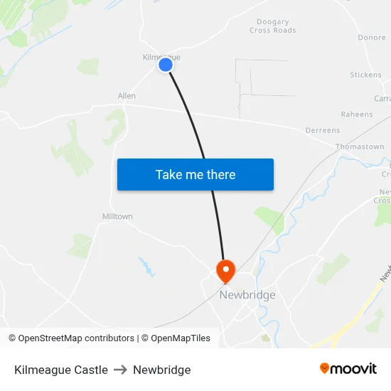 Kilmeague Castle to Newbridge map