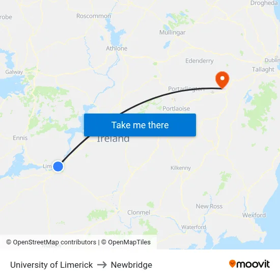 University of Limerick to Newbridge map