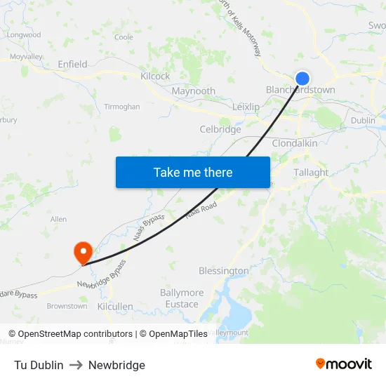 Tu Dublin to Newbridge map