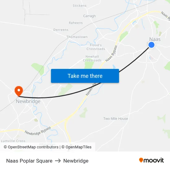 Naas Poplar Square to Newbridge map