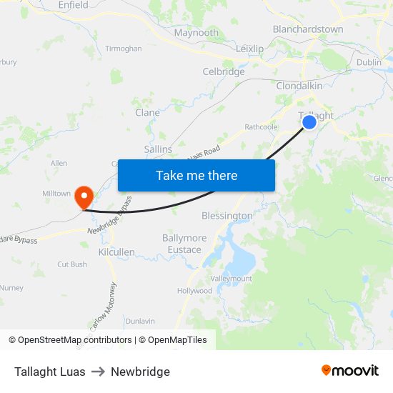Tallaght Luas to Newbridge map