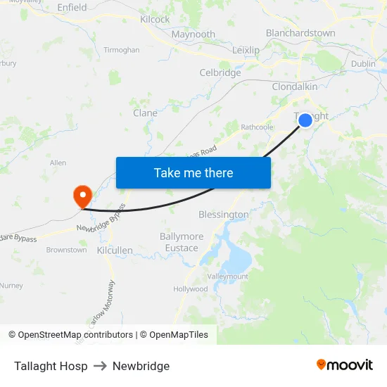 Tallaght Hosp to Newbridge map