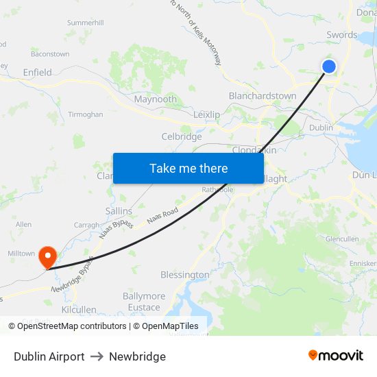 Dublin Airport to Newbridge map
