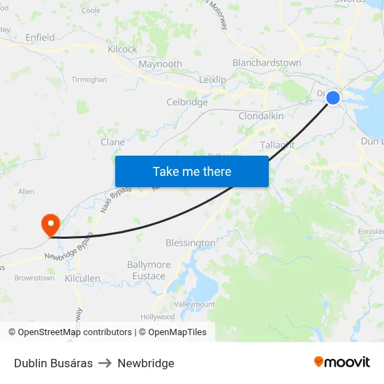 Dublin Busáras to Newbridge map