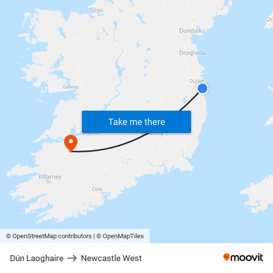 Dún Laoghaire to Newcastle West map