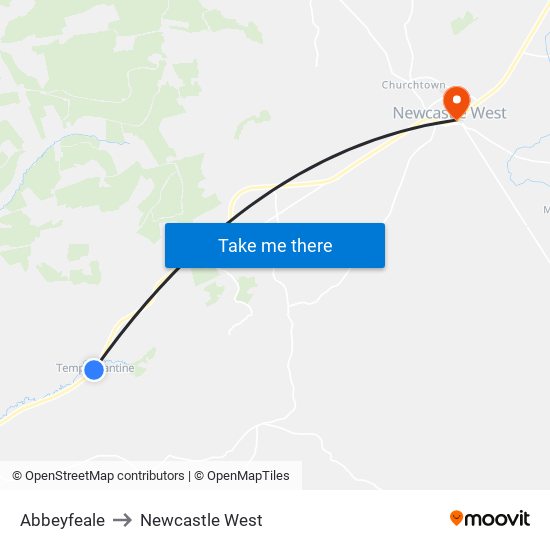 Abbeyfeale to Newcastle West map