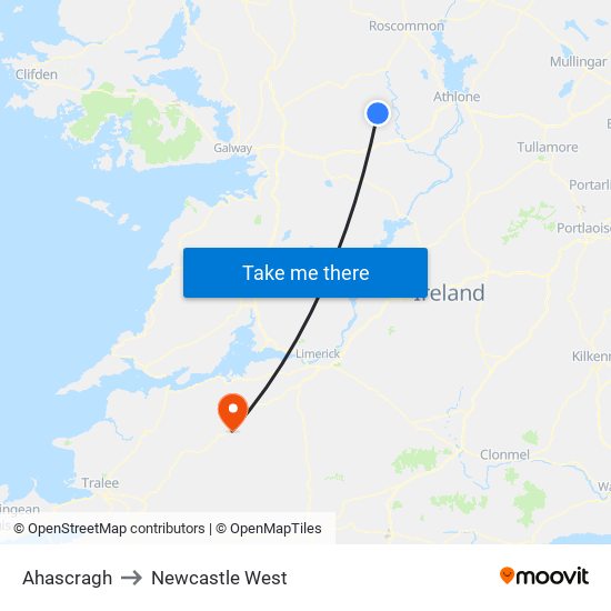 Ahascragh to Newcastle West map