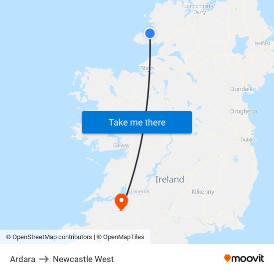 Ardara to Newcastle West map