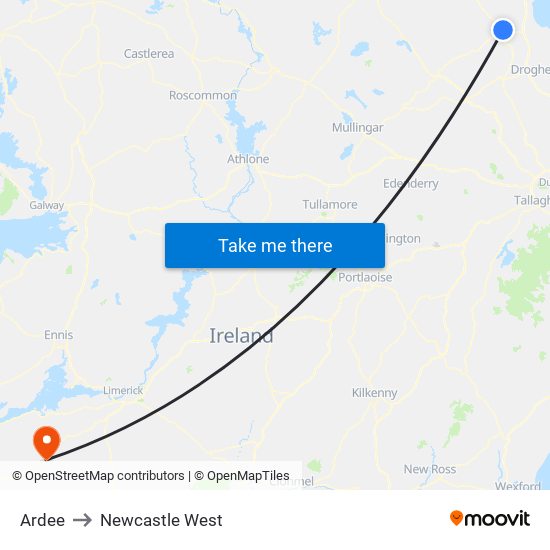 Ardee to Newcastle West map