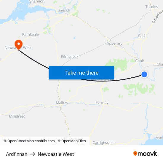 Ardfinnan to Newcastle West map