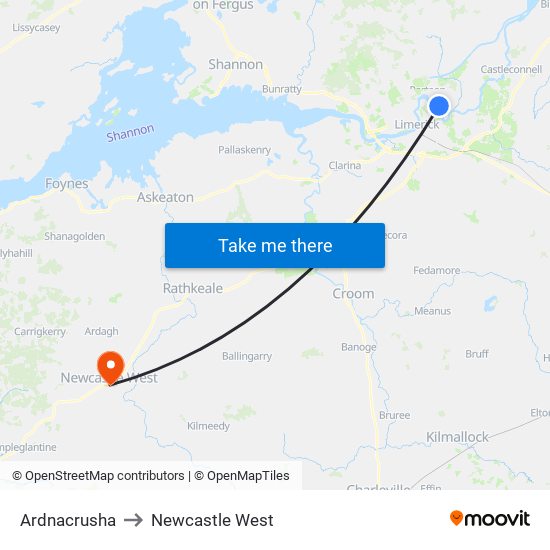 Ardnacrusha to Newcastle West map