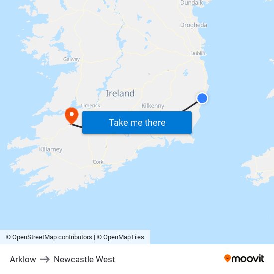 Arklow to Newcastle West map