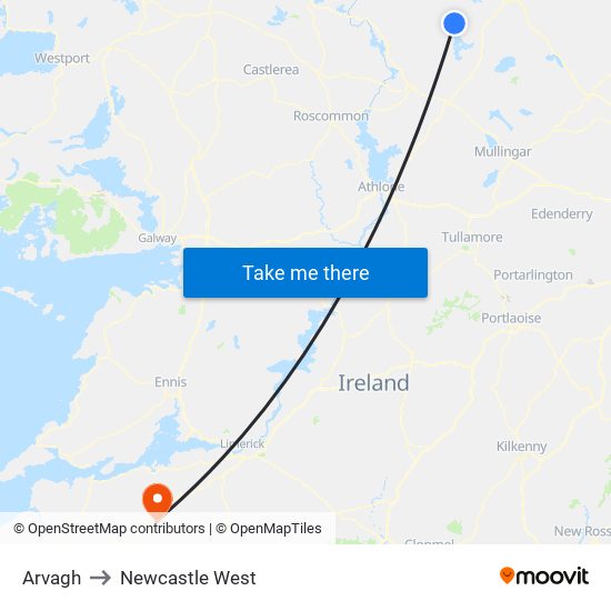 Arvagh to Newcastle West map