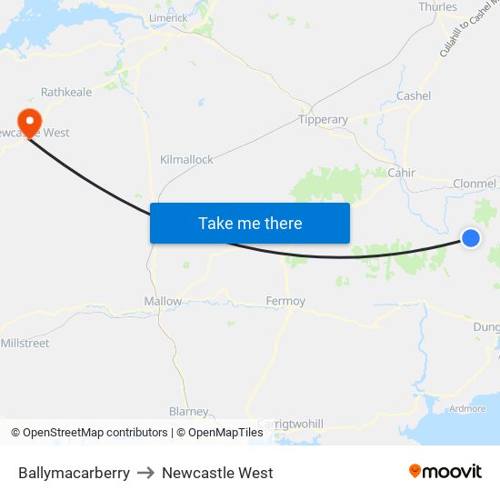 Ballymacarberry to Newcastle West map