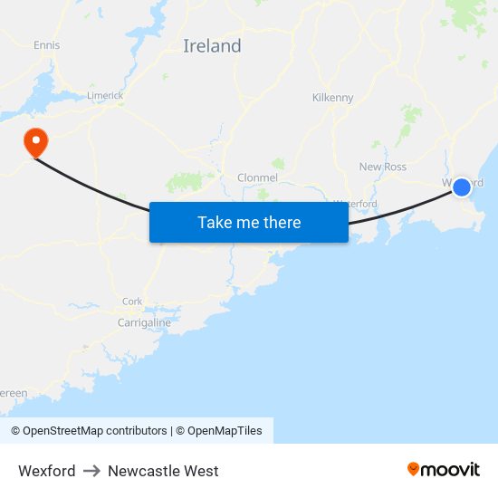 Wexford to Newcastle West map