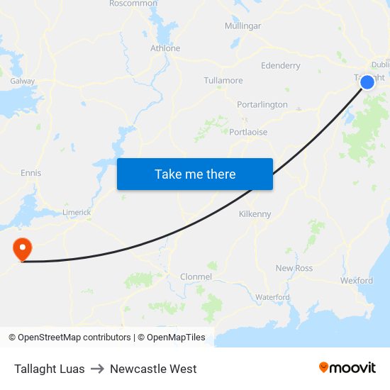 Tallaght Luas to Newcastle West map