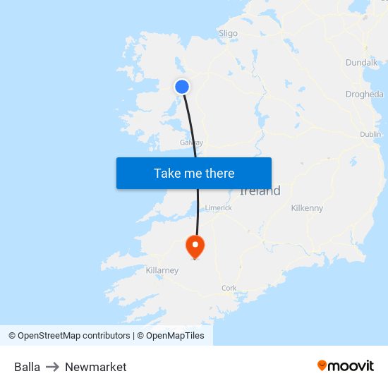 Balla to Newmarket map