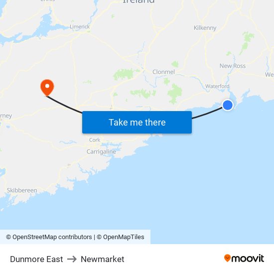 Dunmore East to Newmarket map