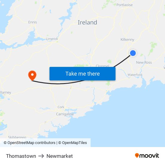 Thomastown to Newmarket map