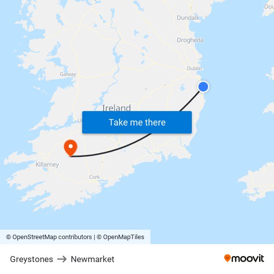 Greystones to Newmarket map