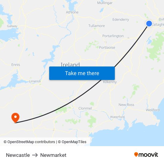 Newcastle to Newmarket map