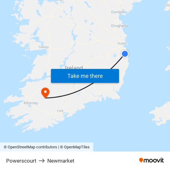 Powerscourt to Newmarket map